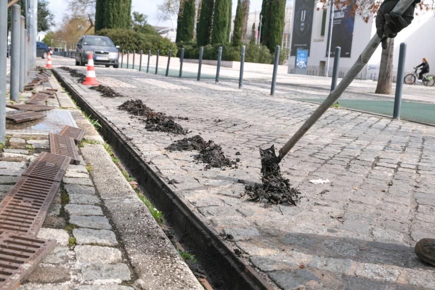 Limpeza de caleiras na Alameda dos Oceanos