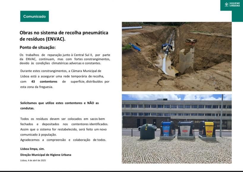 Obras no sistema de recolha pneum&aacute;tica de res&iacute;duos (ENVAC).