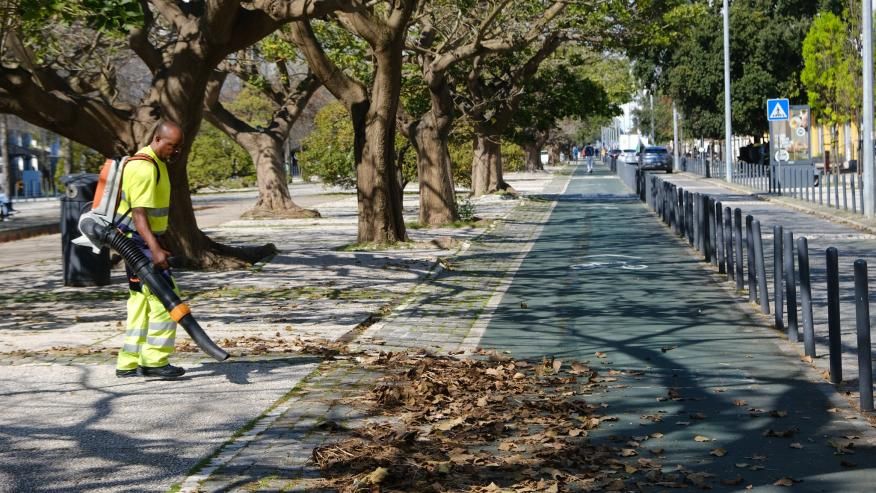 Limpeza com varredora e sopradora
